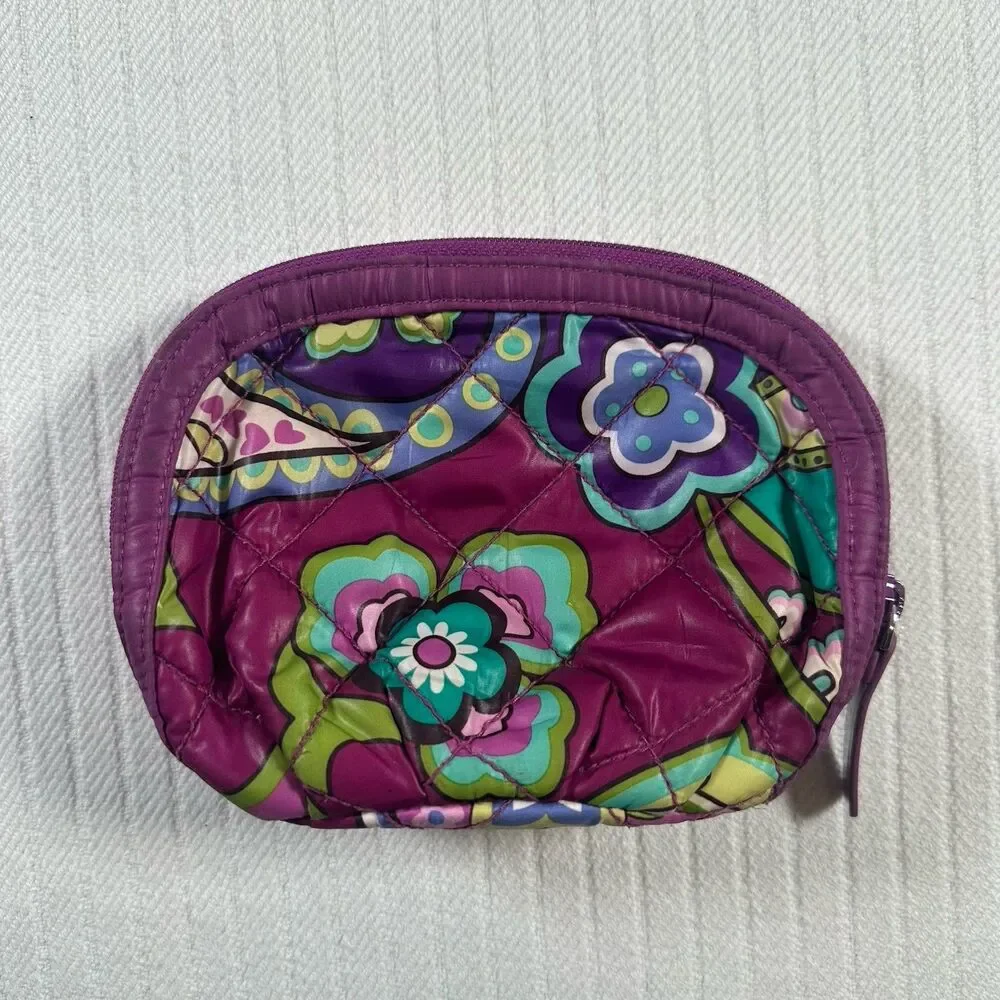 Vera Bradley Floral Coin Purse Zip Pouch Quilted Purple Multicolor Wallet - Picture 4 of 16